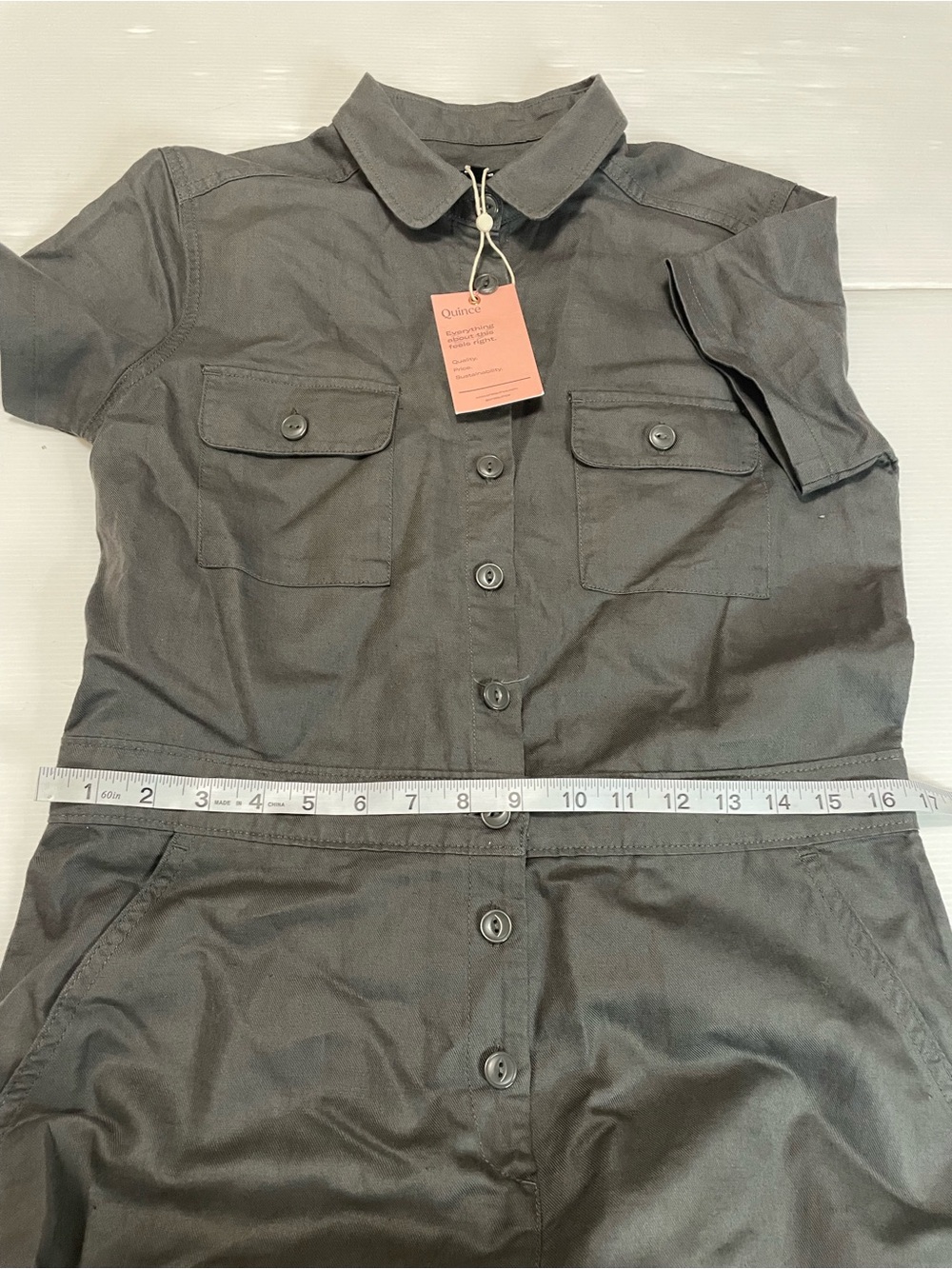 QUINCE Cotton Linen Twill Short Sleeve Coverall Jumpsuit S Charcoal Grey - Picture 10 of 15